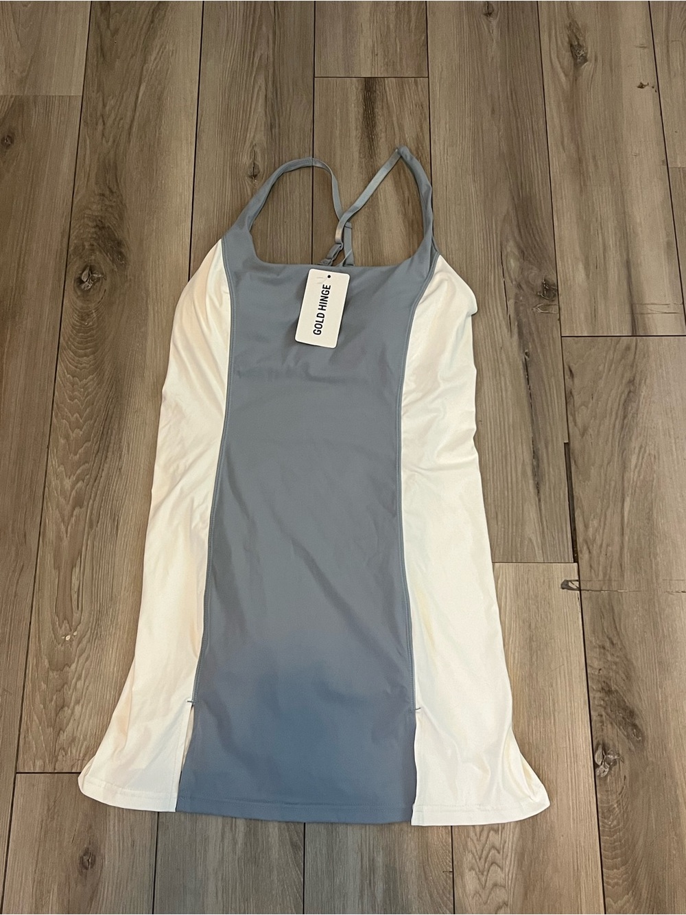 NEW Gold Hinge Cloud Blue Stripe White Active Mini Dress Stretchy Womens large